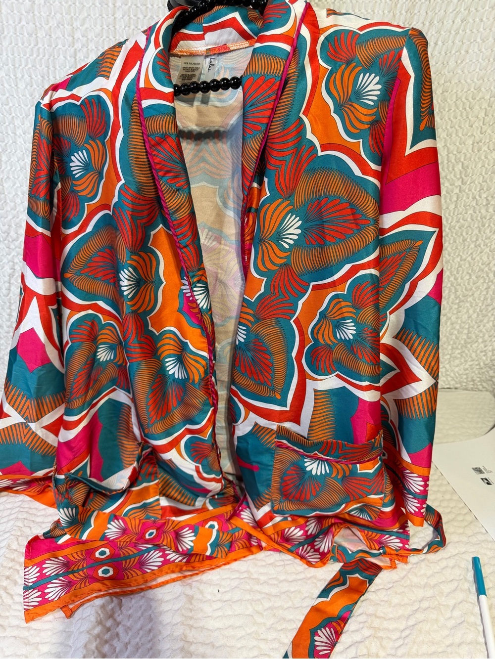 Lulu's Teal and Orange Patterned silky women’s lulus robe
